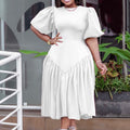 D3164 european and american clothing  new  pleated african plus size fashion puff sleeve foreign trade dress