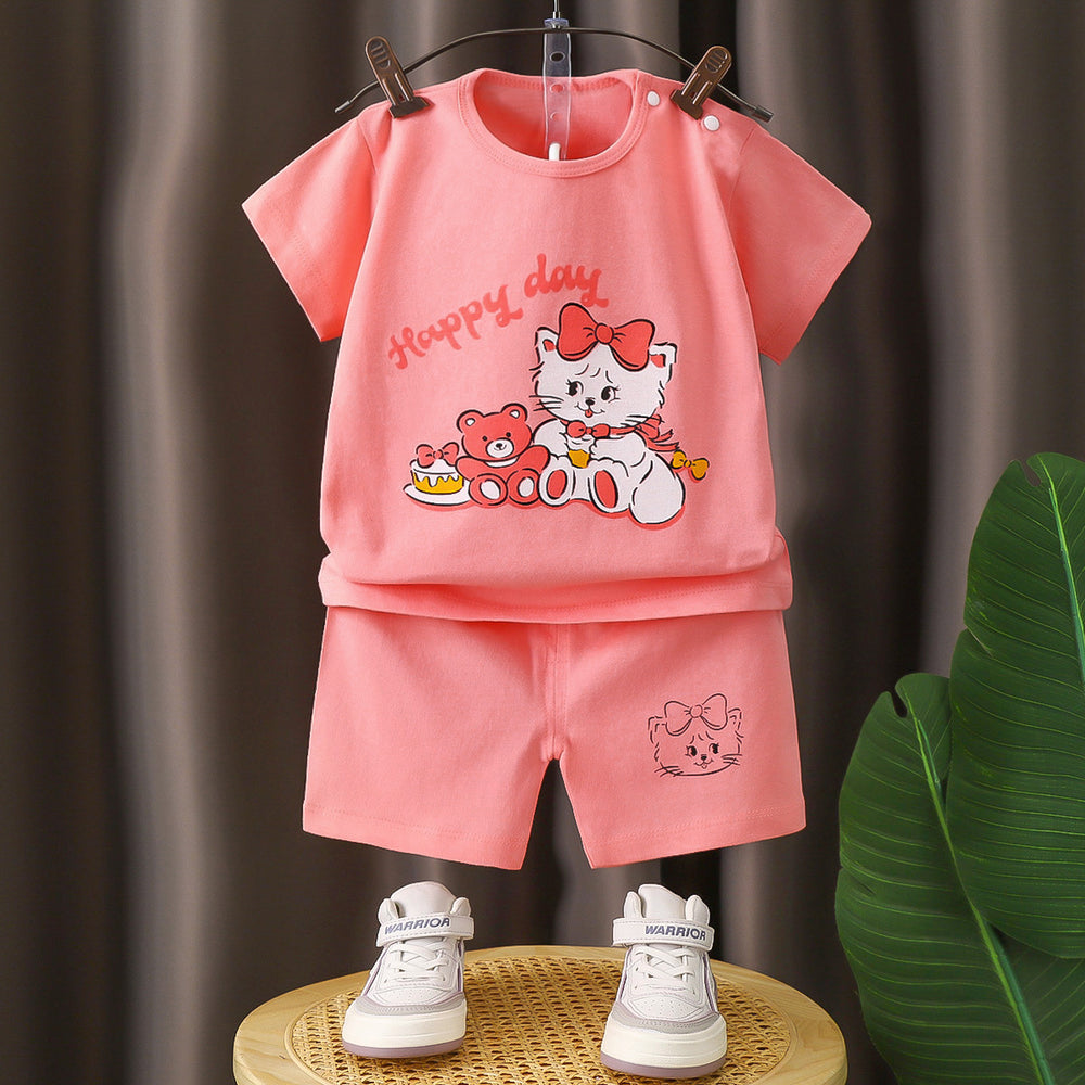 Kids' short-sleeve cartoon cute comfort set - pure cotton class a - boys' summer lightweight t-shirt & girls' clothing - children's apparel