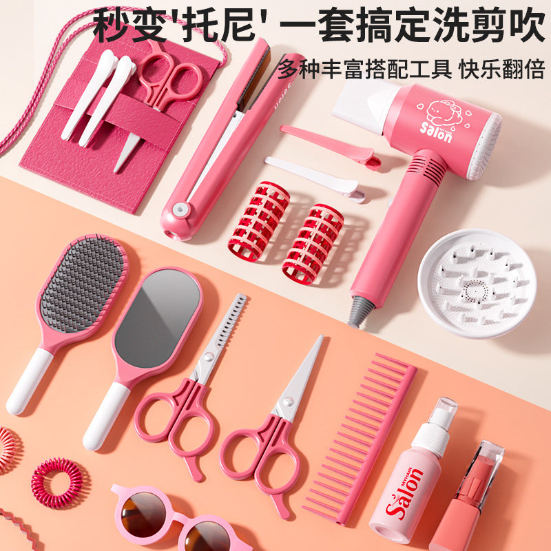 Kids' hair salon playset - realistic pretend play kit with hairdressing tools, comb, straightener, curling iron - perfect birthday gift for girls