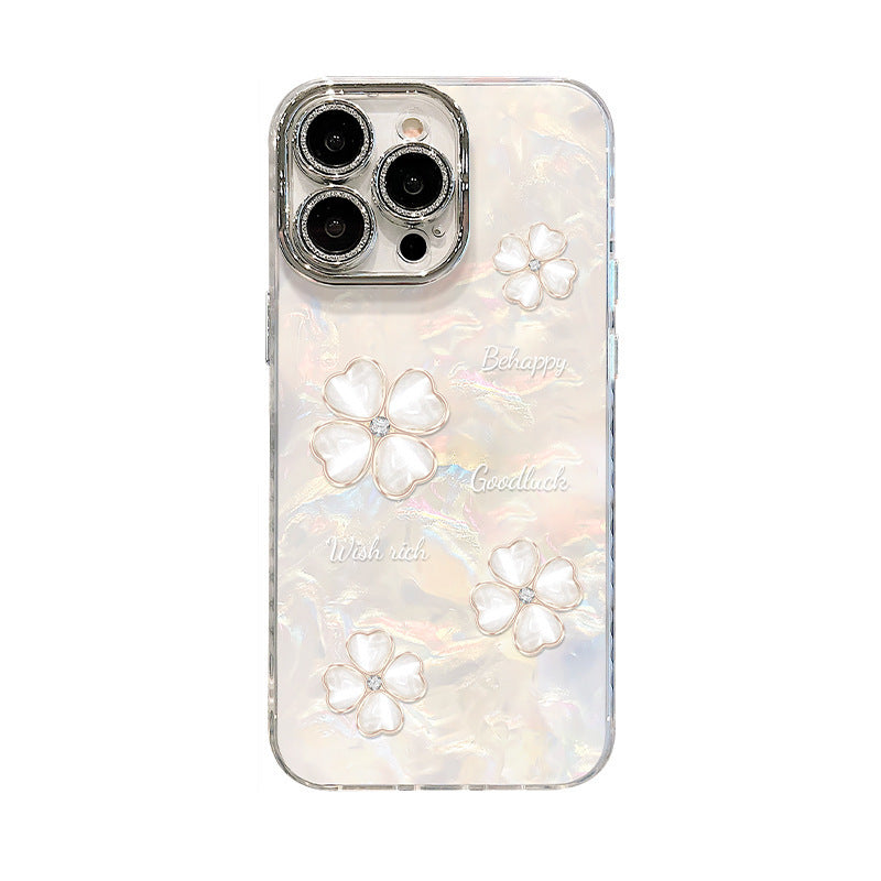 Fritillaria four-leaf clover mobile phone case suitable for iphone17promax apple 16 all-inclusive fine hole anti-fall protective case 12