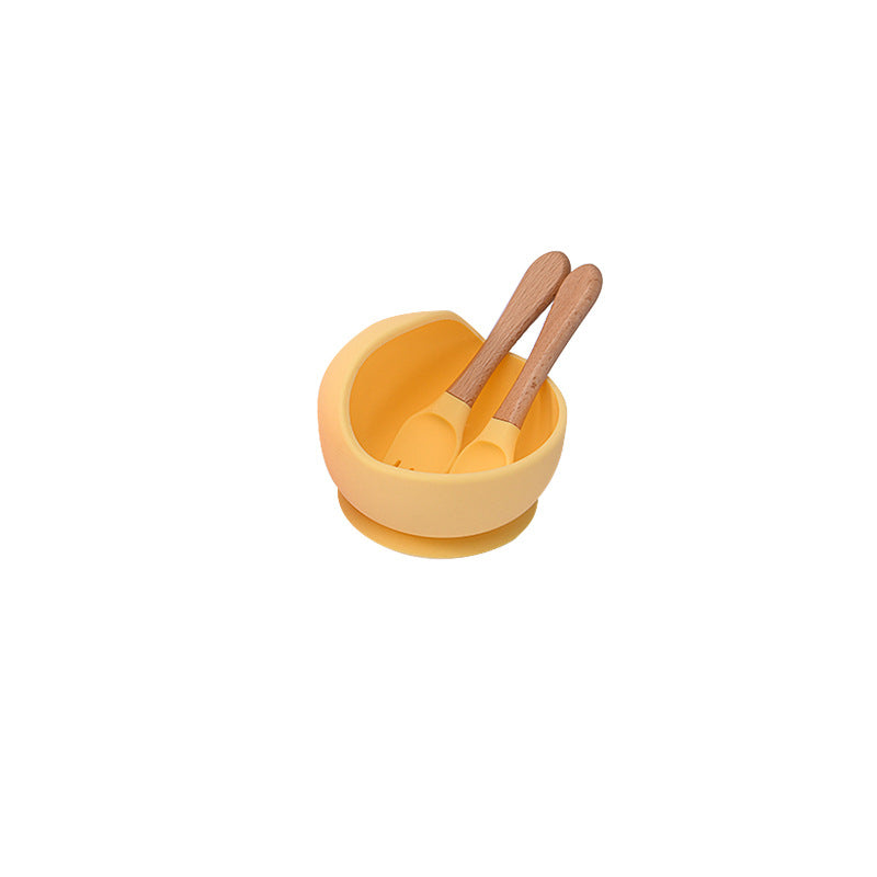 Food grade silicone tableware bowl Suction cup type baby bowl Supplementary food learning to eat Solid color silicone set Baby feeding bowl