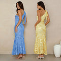 C7747 cross-border   fashion women's summer elegant jacquard one-shoulder banquet dress