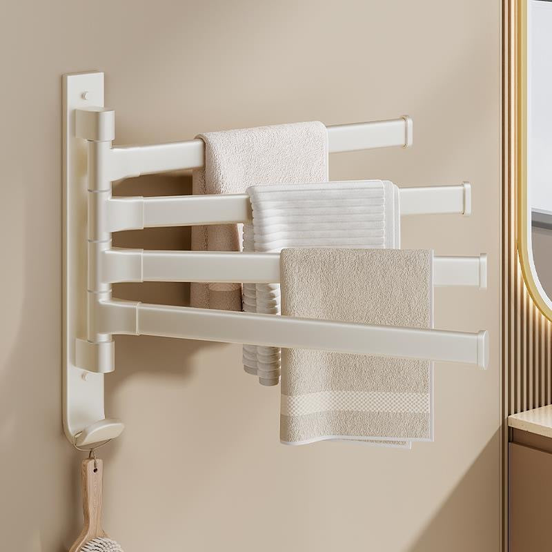 White rotating towel rack, no drilling required, bathroom shelf, towel bar, bathroom essential, towel storage rack