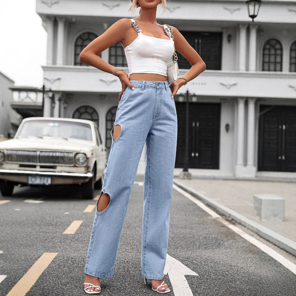 Pre-sale-15001# cross-border women's ins retro ripped women's high waist denim wide leg loose pants