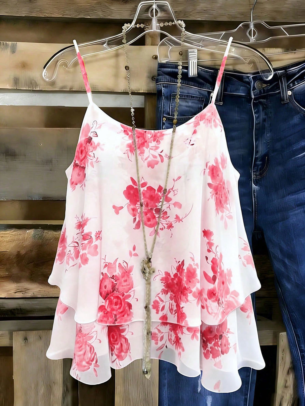 European and american  summer new arrival: yellow floral double-layer chiffon cami top - loose fit, sleeveless vacation style