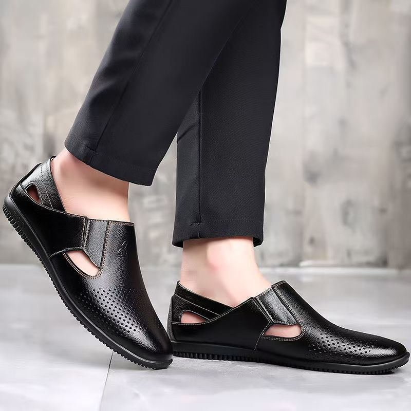 New arrival business hole cool leather shoes men's casual wedding groom british sandals summer breathable youth pointed toe men's shoes