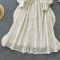 Frenchclassy stand collar v neck lantern sleeve lacedress women's waist slimming lookelegant single-breasted long skirt