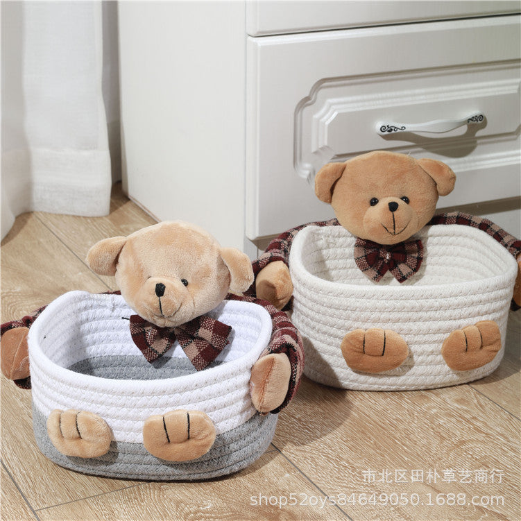 Cosmetics storage box Bear cotton rope woven storage basket Storage basket Skin care product storage finishing box Simple spot