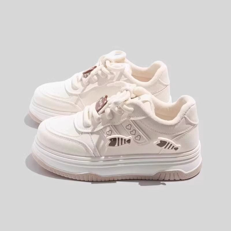 Girls' white sneakers : new spring/autumn collection, versatile casual student platform sneakers, trendy ins style