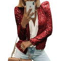 spring new arrival: european and american style fashion stand collar color block sequin jacket - short, casual, and versatile outerwear
