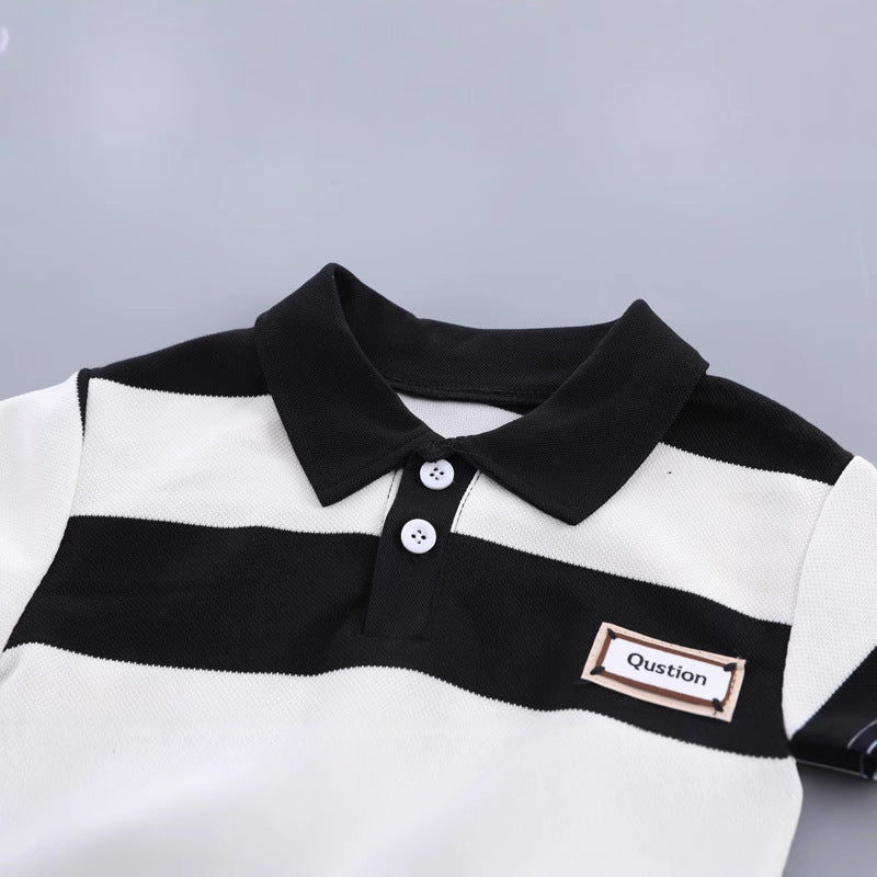 0-4 years old kids' short-sleeve set: boys' summer striped polo shirt & t-shirt - southeast asia cross-border dropshipping