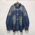 European autumn/winter lapel button-down retro gradient washed oversized long sleeve denim shirt for women