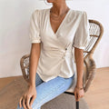 cross-border e-commerce:  &  - european & american style women's short-sleeve blouse - summer chic, slim-fit, tummy-control top