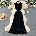 French chic high-end beaded sleeveless dress - women's slimming a-line knit maxi dress with round neck