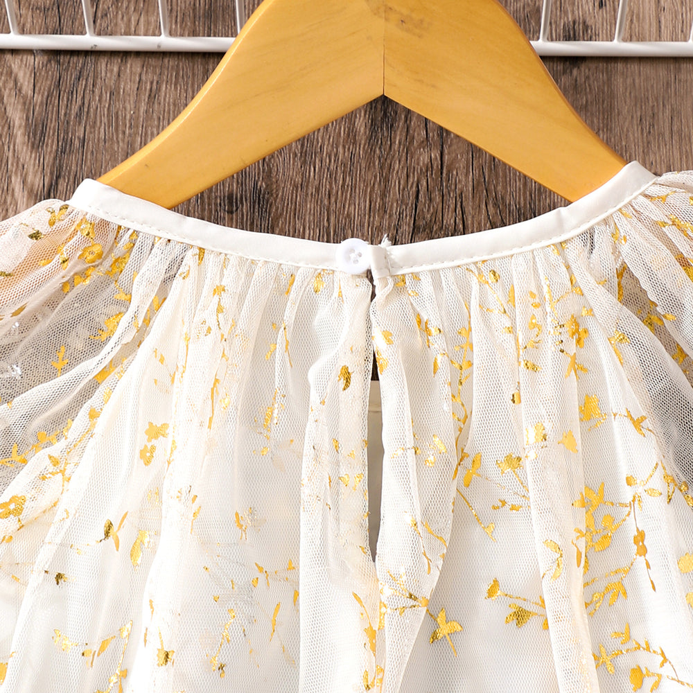 Girls' dress for toddlers and young children, leaf print mesh dress