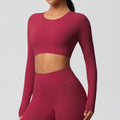 Ready-to-ship, cross-border, double-sided brushed, long-sleeved yoga top with built-in bra pads, suitable for pilates, running, and other workouts. women's