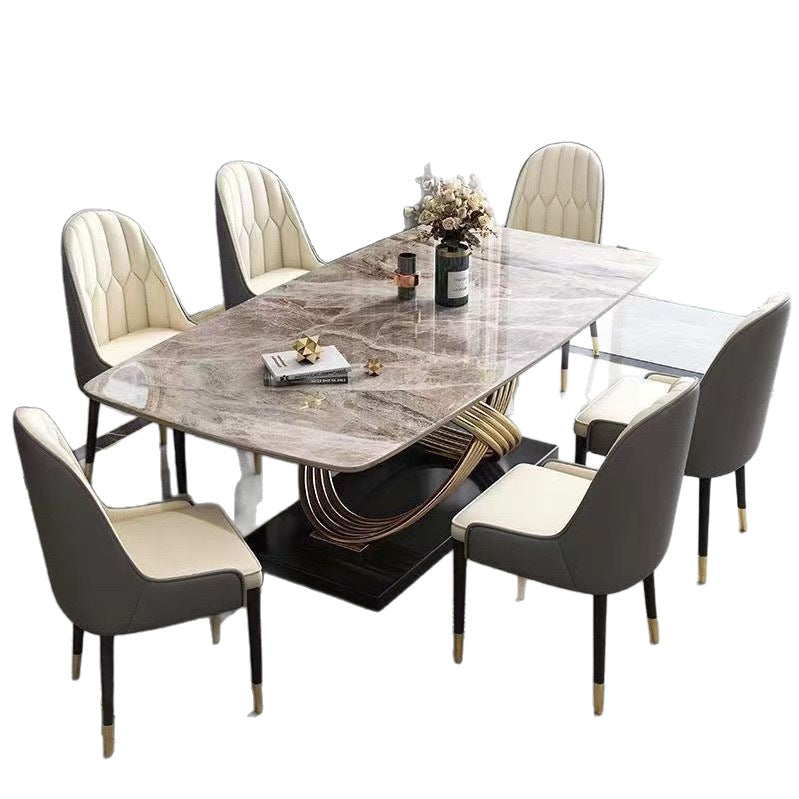 Italian-style sintered stone dining table and chairs set - modern luxury rectangular dining table for small spaces