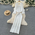 French chic crochet knit two-piece set: elegant, versatile, and slimming top & midi skirt outfit