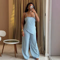 European and american cross-border women's fashion:  summer new collection - striped asymmetrical cami top and wide-leg pants set