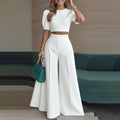 cross-border e-commerce european and american women's apparel: spring new arrivals - fashionable and elegant button-down cropped top and flare pant set