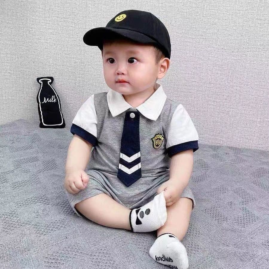 Summer baby super stylish korean academy style romper - unisex baby boy/girl cool & fashionable short sleeve gentleman style crawling suit