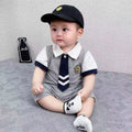 Summer baby super stylish korean academy style romper - unisex baby boy/girl cool & fashionable short sleeve gentleman style crawling suit