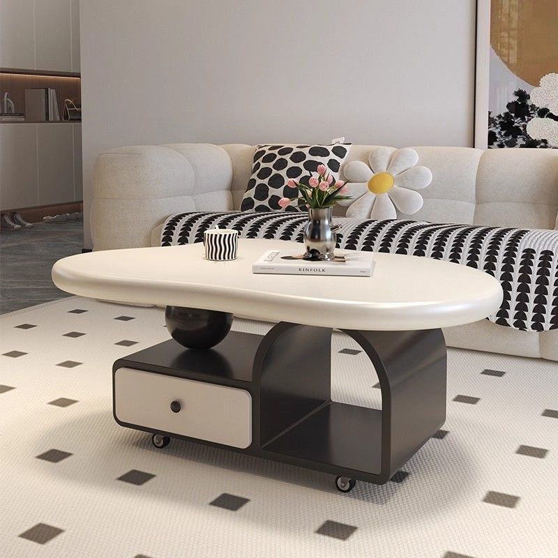 Cream cloud coffee table small apartment living room for home movable cart modern light luxury classy storage tea table