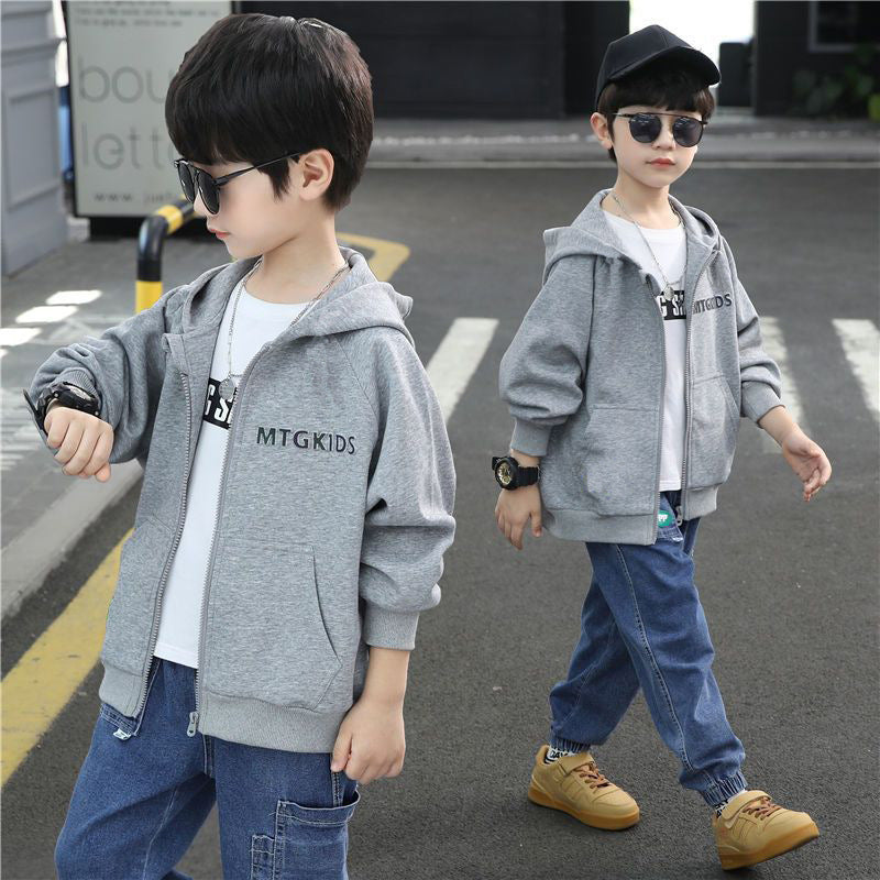 Boys' fleece-lined hoodie jacket - new autumn collection - outerwear for older boys and teens - winter apparel - student baseball jacket cardigan
