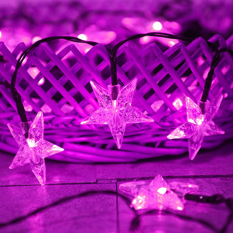Cross-border new LED solar star light string outdoor waterproof garden decoration led bubble star color flash light string