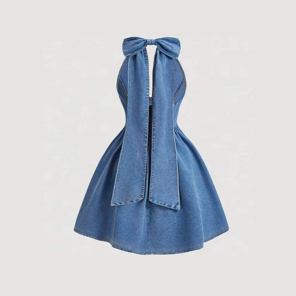 Fashion cross-border export  denim dress women's bows suspender tutu skirt fashion waist skirt women