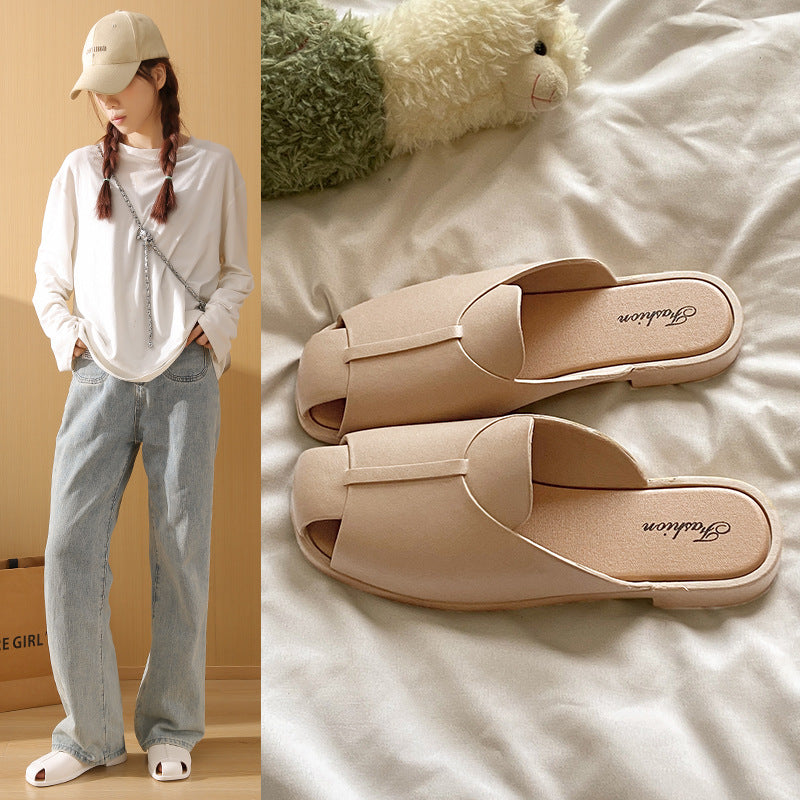 New open-toe solid color mules - summer women's fashionable half-wrap sandals - flat slippers for outdoor wear