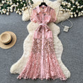 French chic heavy lace cutout dress - women's summer collared, slim-fit, work-ready, elegant maxi dress