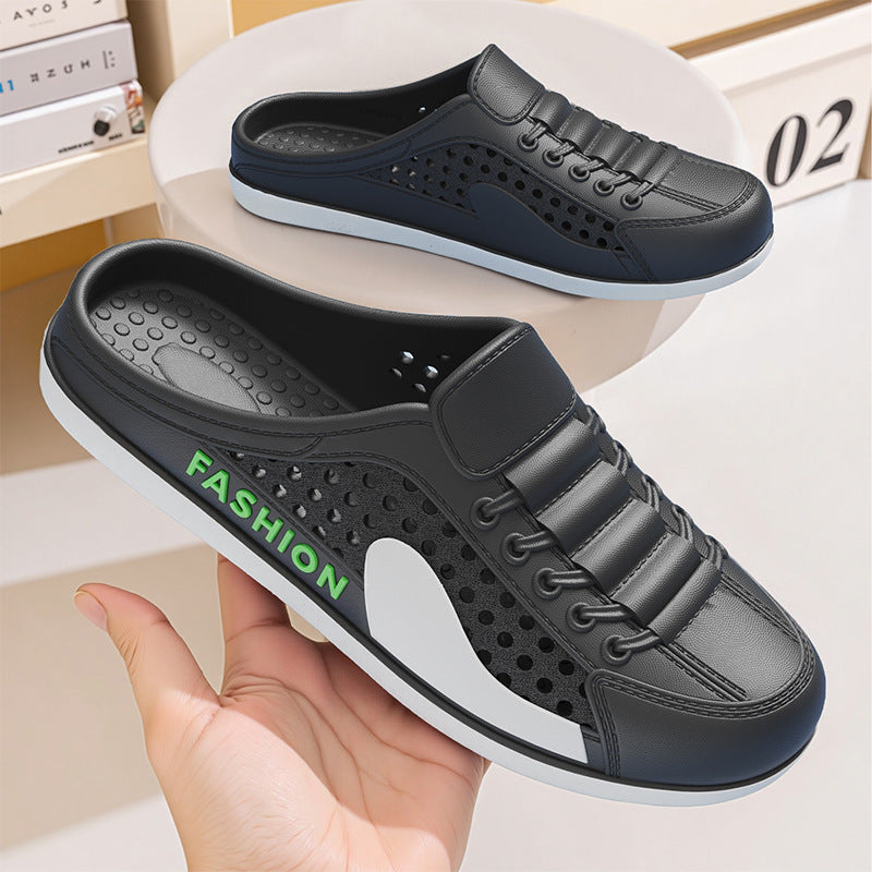 Men's summer new breathable mesh slides - slip-on, backless, casual beach sandals with trendy perforated design