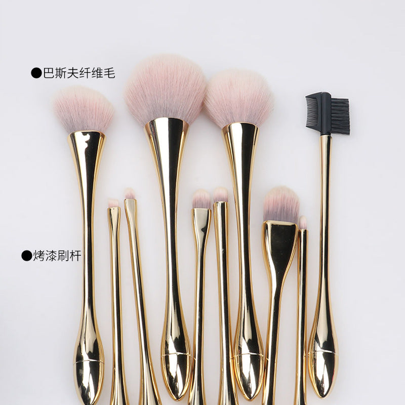 Sujilian xiaomanyao electroplated gold 10-piece set of makeup brushes, full set of soft bristles, loose powder, blush makeup brushes
