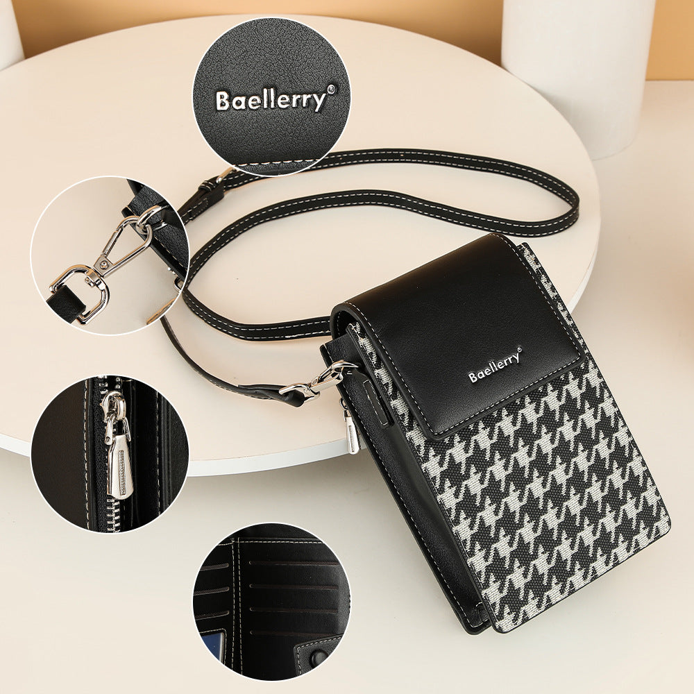 Baellerry summer new model back multi-card mobile phone bag female vertical magnetic buckle shoulder bag thousand bird grid wallet female