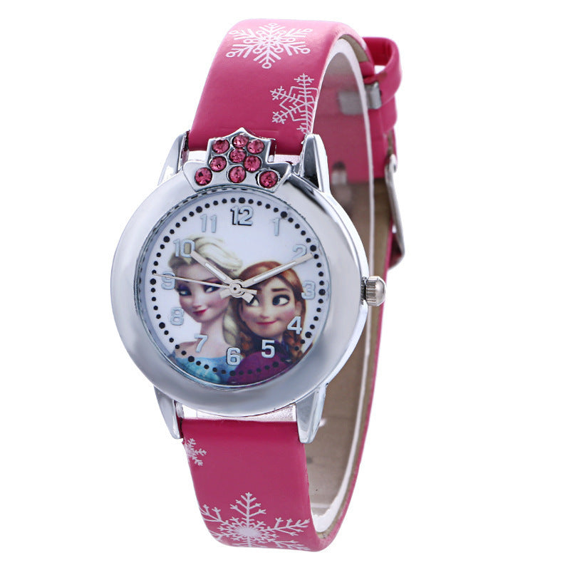 Frozen-themed cartoon fashion women's watch - trendy digital dial quartz watch with leather strap - white