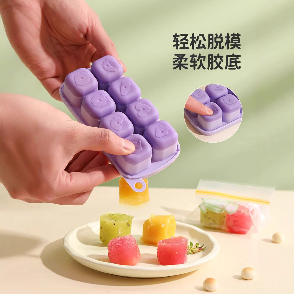Baby food supplement frozen ice grid mold baby household meat puree soup supplement food box food grade silicone storage ice box
