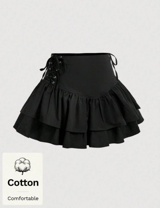 sexy fashion women's elegant commute style tie-side ruffle hem midi skirt