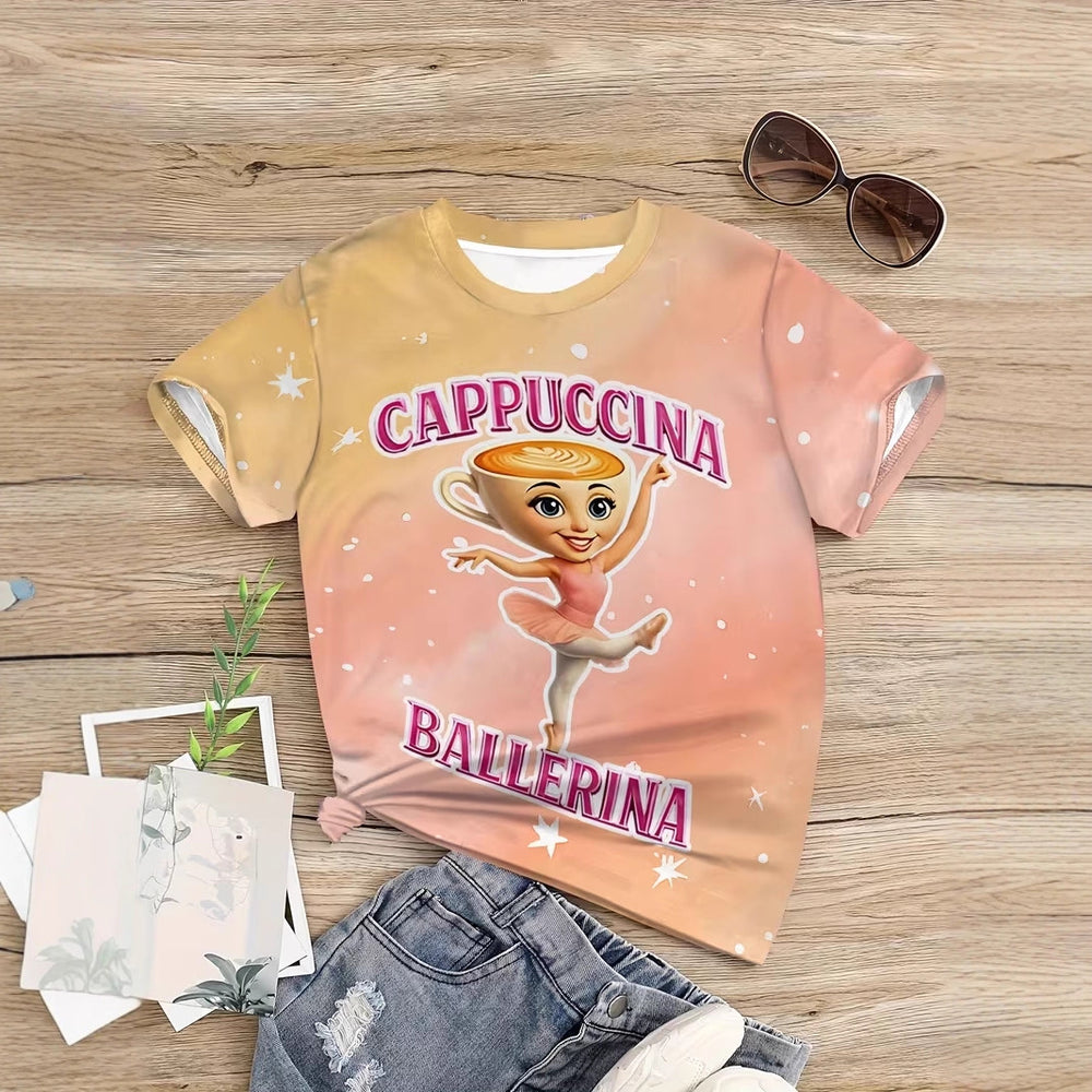 Kids' t-shirts, cross-border bestsellers featuring trendy elements, 3d digital print summer girls' casual fashion crew neck short sleeves