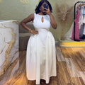 European and american cross-border women's fashion:  spring new arrival - elegant round neck, hollow-out sleeveless, white high-waisted slimming dress