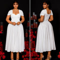 European and american style elegant women's solid color pleated a-line dress v-neck short sleeve slim fit backless maxi dress banquet gown