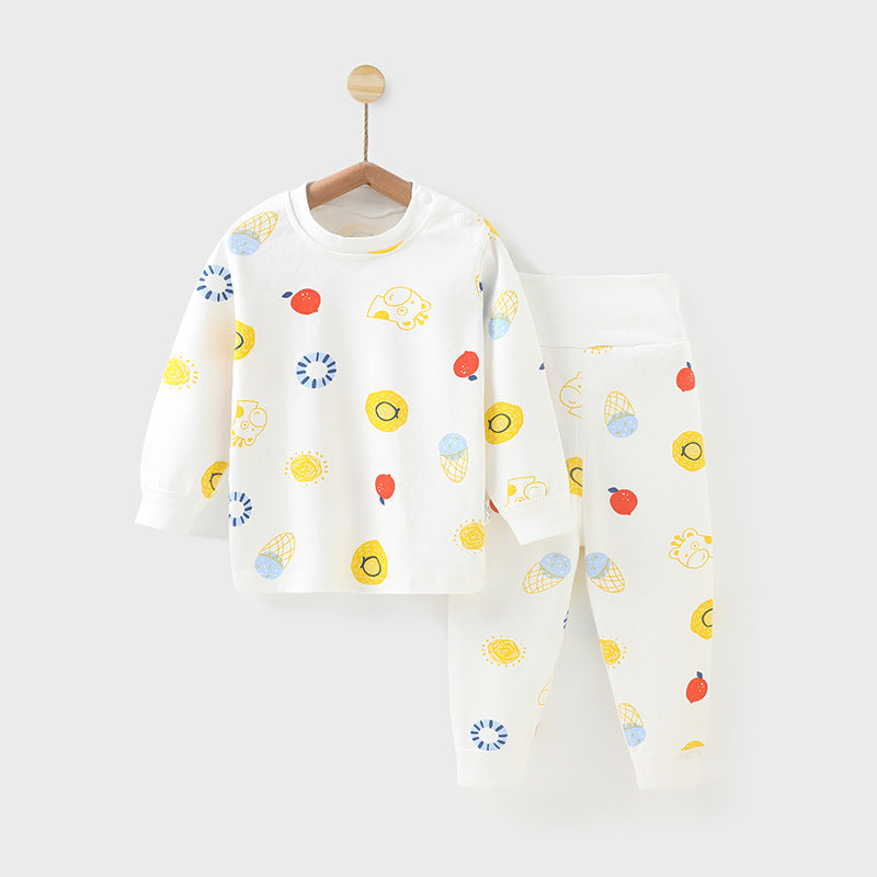 Baby thermal underwear set, 100% cotton, high-waisted, tummy protection, thick autumn/winter style, boys' and girls' pajamas, warm and cozy