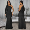 C7500 cross-border   fashion women's sexy one-shoulder mesh high-end dress - new