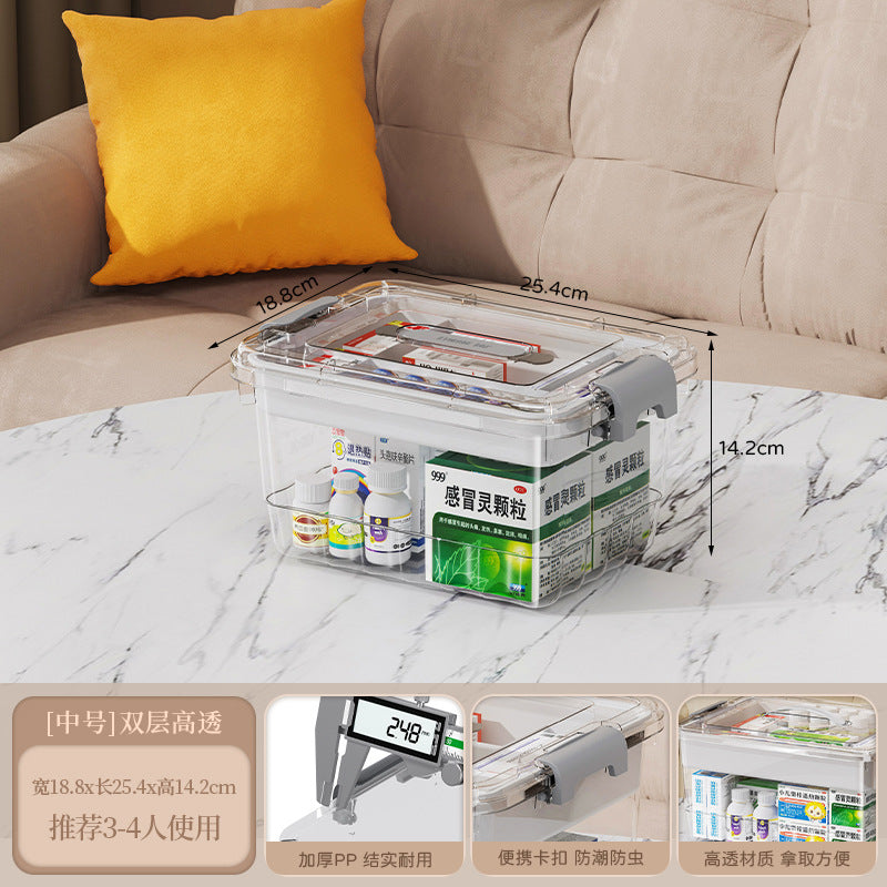 Convenient portable pp transparent medicine cabinet, first aid drug classification storage box, multi-layer large-capacity transparent medicine cabinet