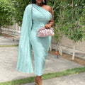 D139t european and american style autumn fashion one-shoulder solid color pleated high-waisted bodycon dress african foreign trade dress
