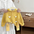 Girls' outfit set -  autumn/winter collection: stylish heart-hooded sweater (yellow top) & bow-tie leggings two-piece set