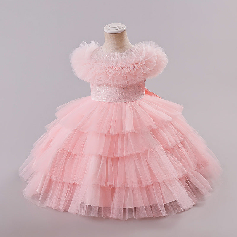 New arrival cross-border kids performance dress lace princess skirt festival tutu skirt gauze skirt first birthday dress performance costume