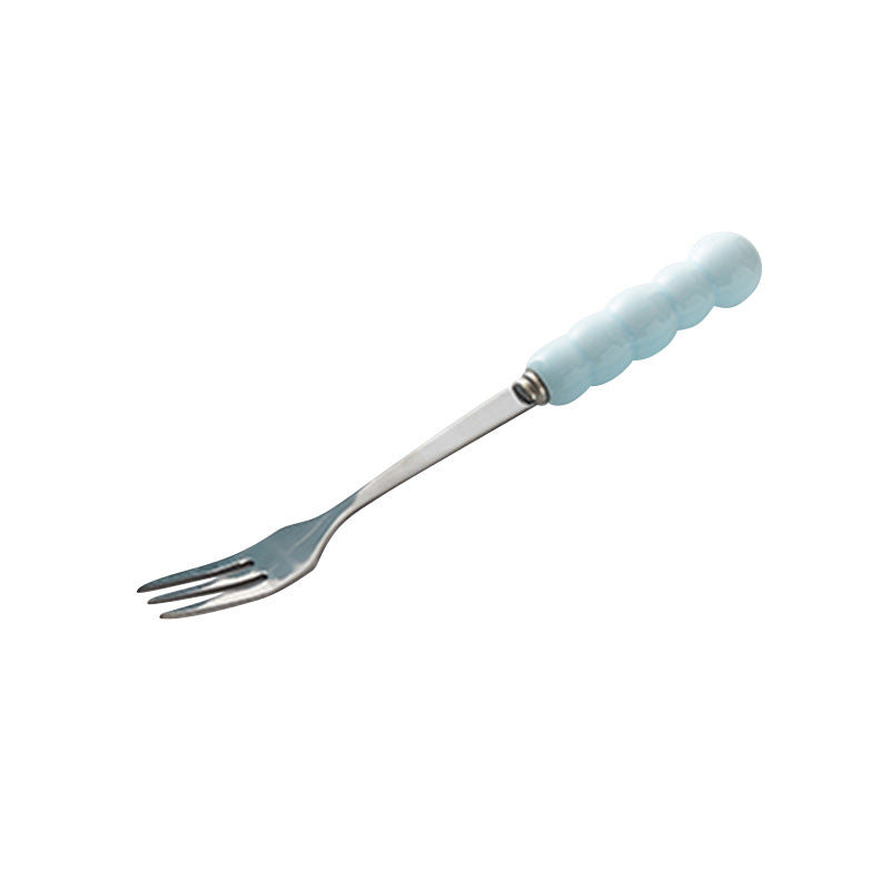 Influencer-approved creamy fruit fork set: electroplated, luxe storage jar, high-value coffee table decor, fruit picks