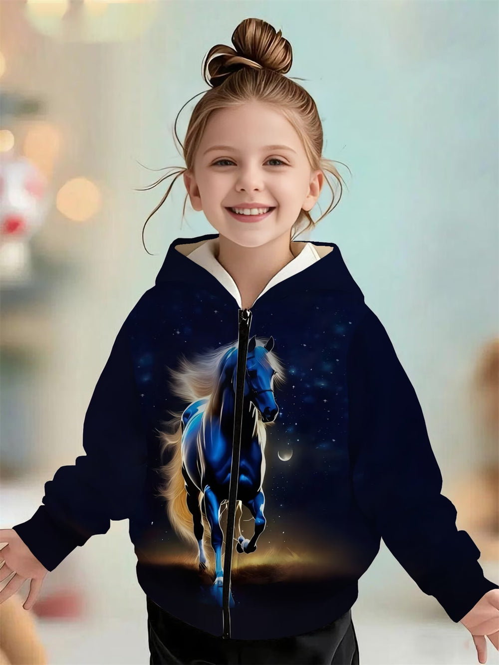 Kids' hoodie jacket, cross-border hot seller: cute cartoon print fashion zip-up hoodie for girls, dropshipping available
