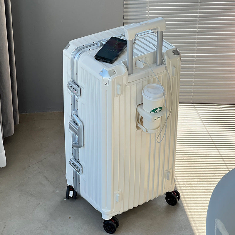 Large-capacity suitcase Women's aluminum frame trolley case 26 inches Anti-drop leather case Password box Student overseas travel case 30 inches